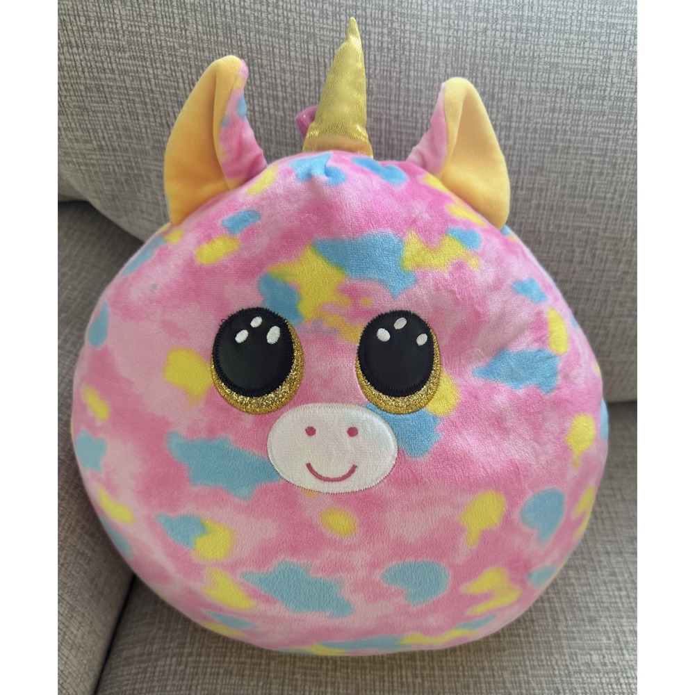 2021 TY Squish-a-Boos FANTASIA Pink Unicorn Cushion Pillow Plush TY EUC‎